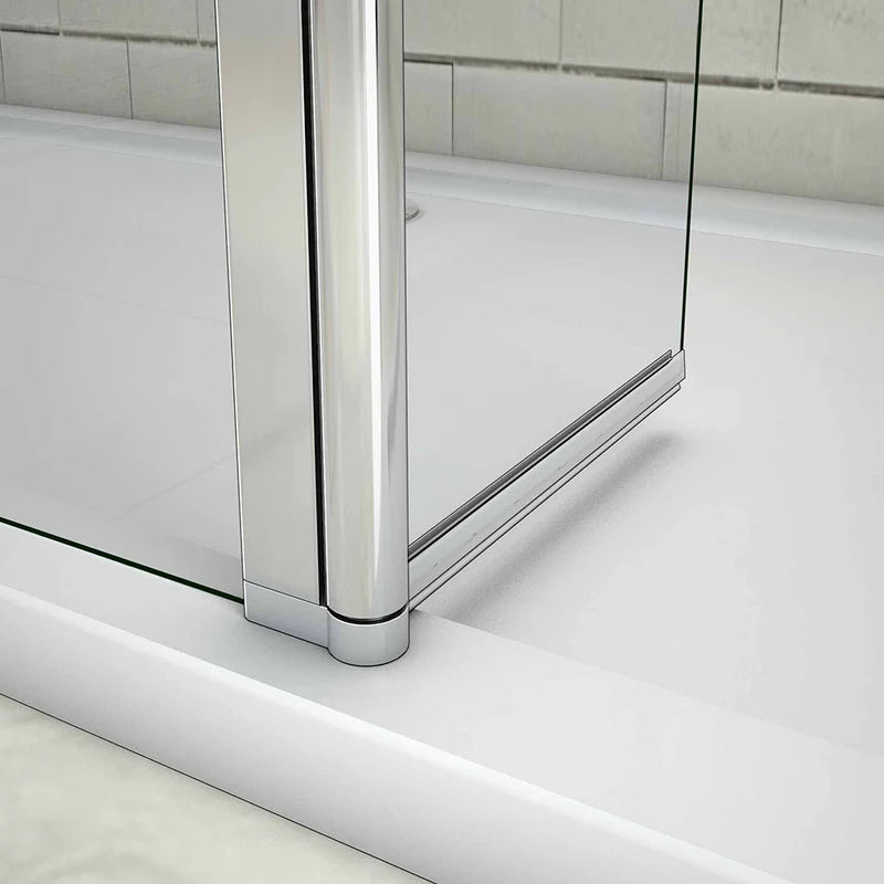 Close Up Of Glass Panel Base And Chrome Fixing On Walk In Shower Screen