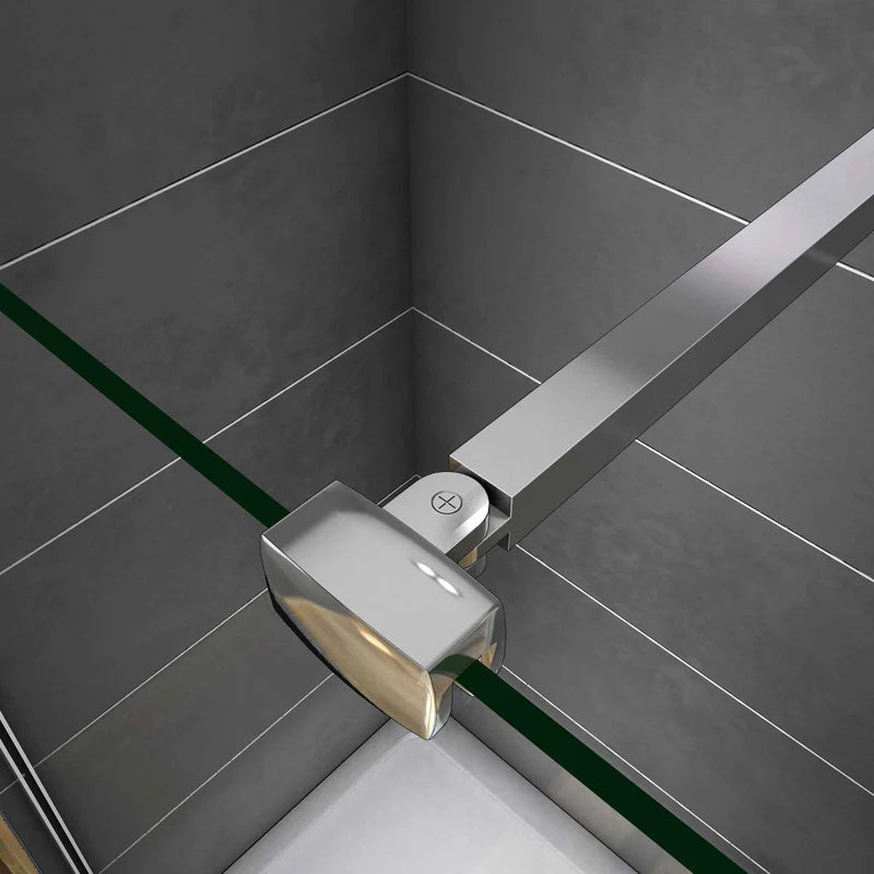 Close Up Of Chrome Pivot Hinge On Glass Panel Of Walk In Shower Screen