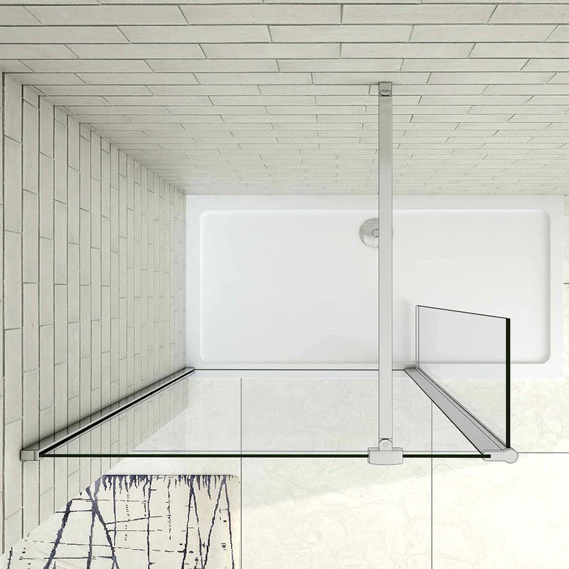 Chrome Walk In Shower Screen With Pivot Panel Showing Room Layout And Glass Positioning