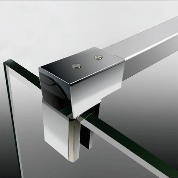 Close Up Of Chrome Support Bar End Connection On Walk In Shower Screen