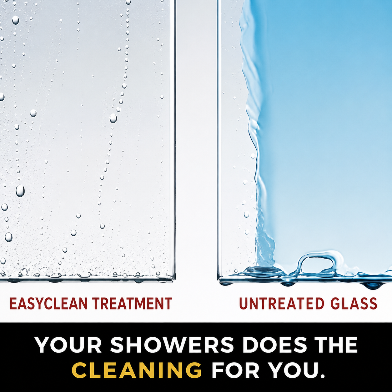 Easy Clean Glass Shower Screen Showing Water Repellent Coating And Water Beading Effect