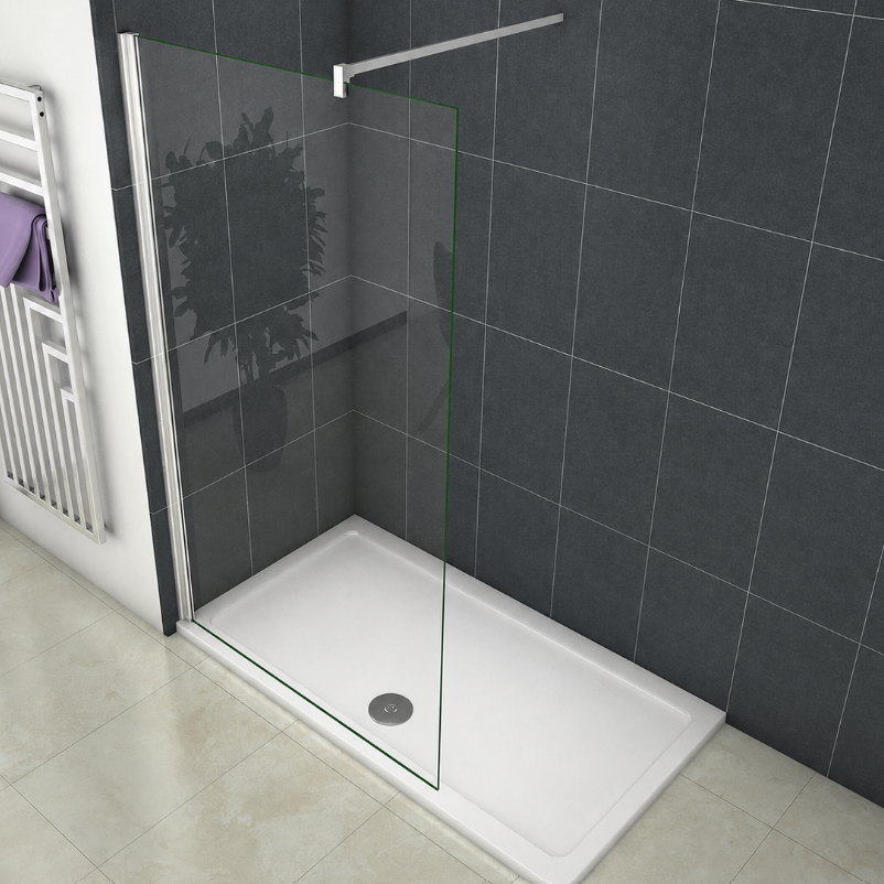 Walk In Shower Screen Overhead View Showing Glass Panel Layout In Dark Grey Tiled Bathroom