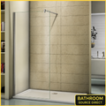 Walk In Wet Room Shower Screen With Chrome Support Bar Installed In Modern Beige Bathroom