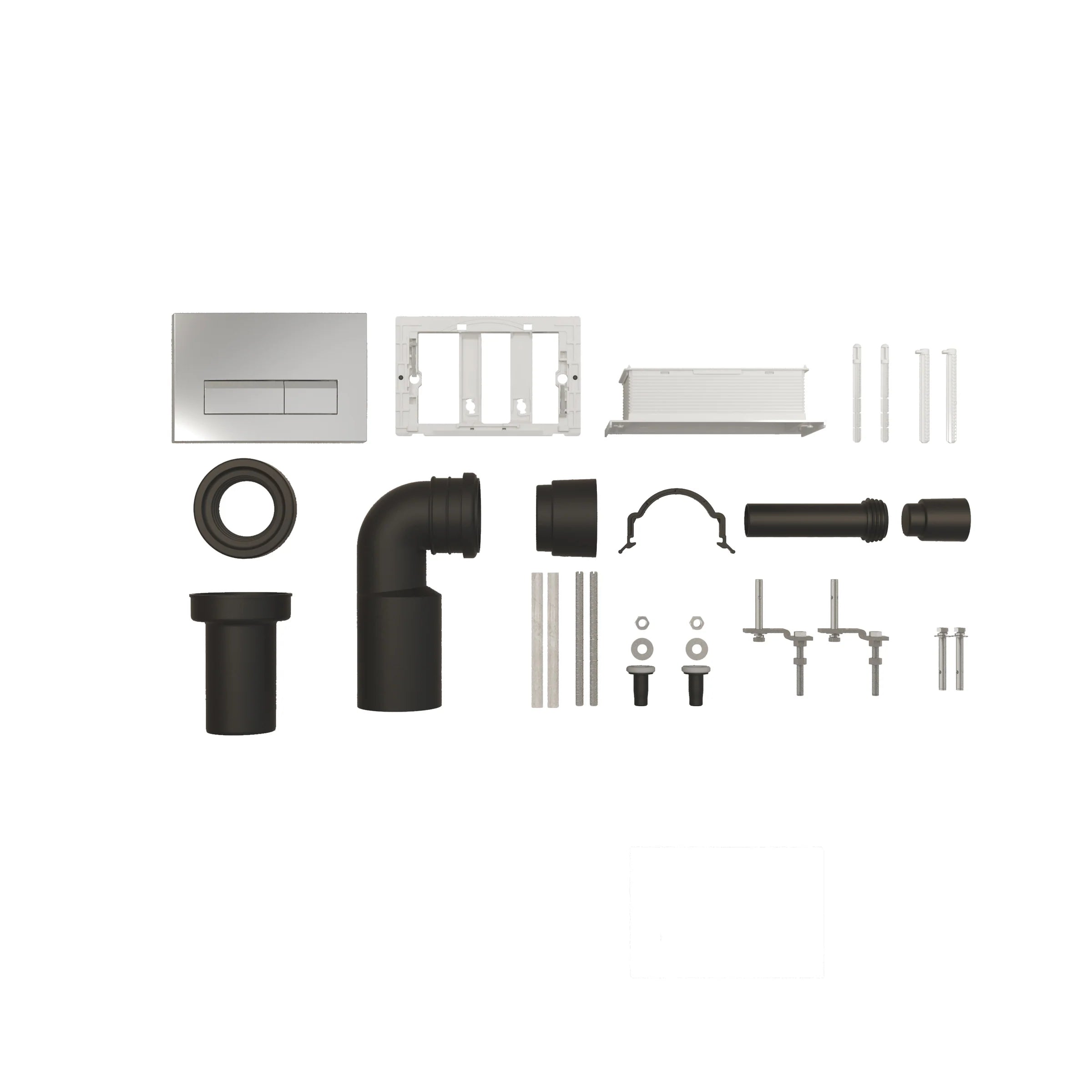 Connection pipes and installation fittings supplied with the toilet frame