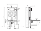 Installation drawing showing the toilet frame, finished wall and pan fitting positions