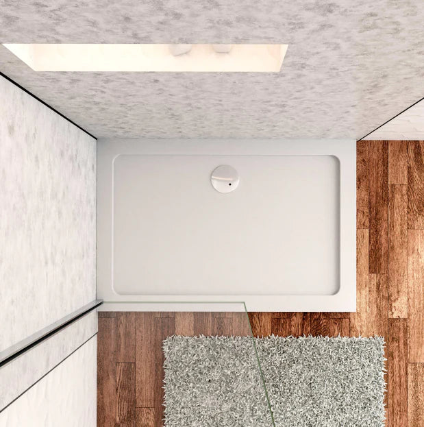 White gel-coated rectangular shower tray 1200mm with slimline 30mm profile