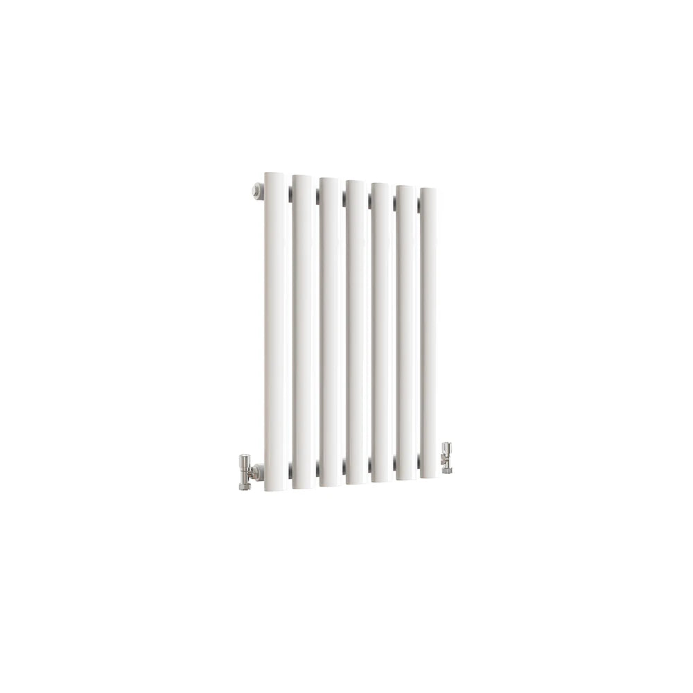 White vertical oval column radiator 600 x 413mm single panel designer radiator.